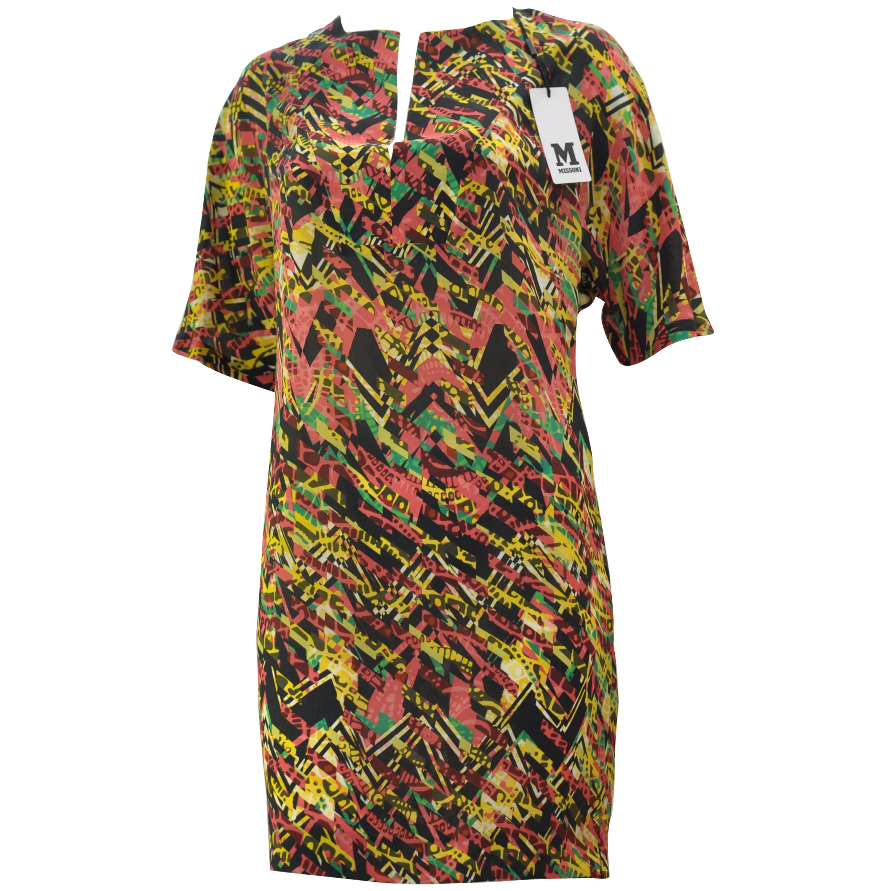 M. Missoni Abstract Print Silk Dress (40 ITL) W/T For Sale