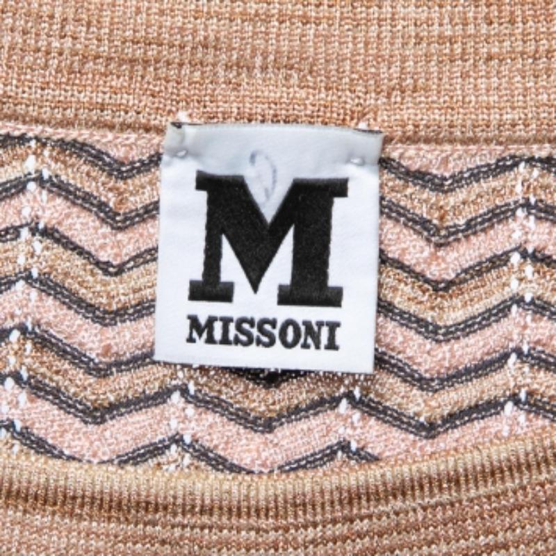 M Missoni Beige Chevron gemustertes Lurex-Strickoberteil M im Angebot 1