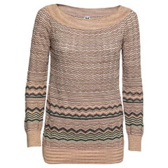M Missoni Beige Chevron Patterned Lurex Knit Top M M Missoni Beige Chevron Patterned Lurex Knit Top M
