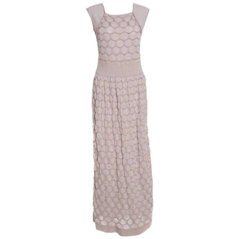 M Missoni Beige Lurex Patterned Knit Sleeveless Maxi Dress L For Sale ...