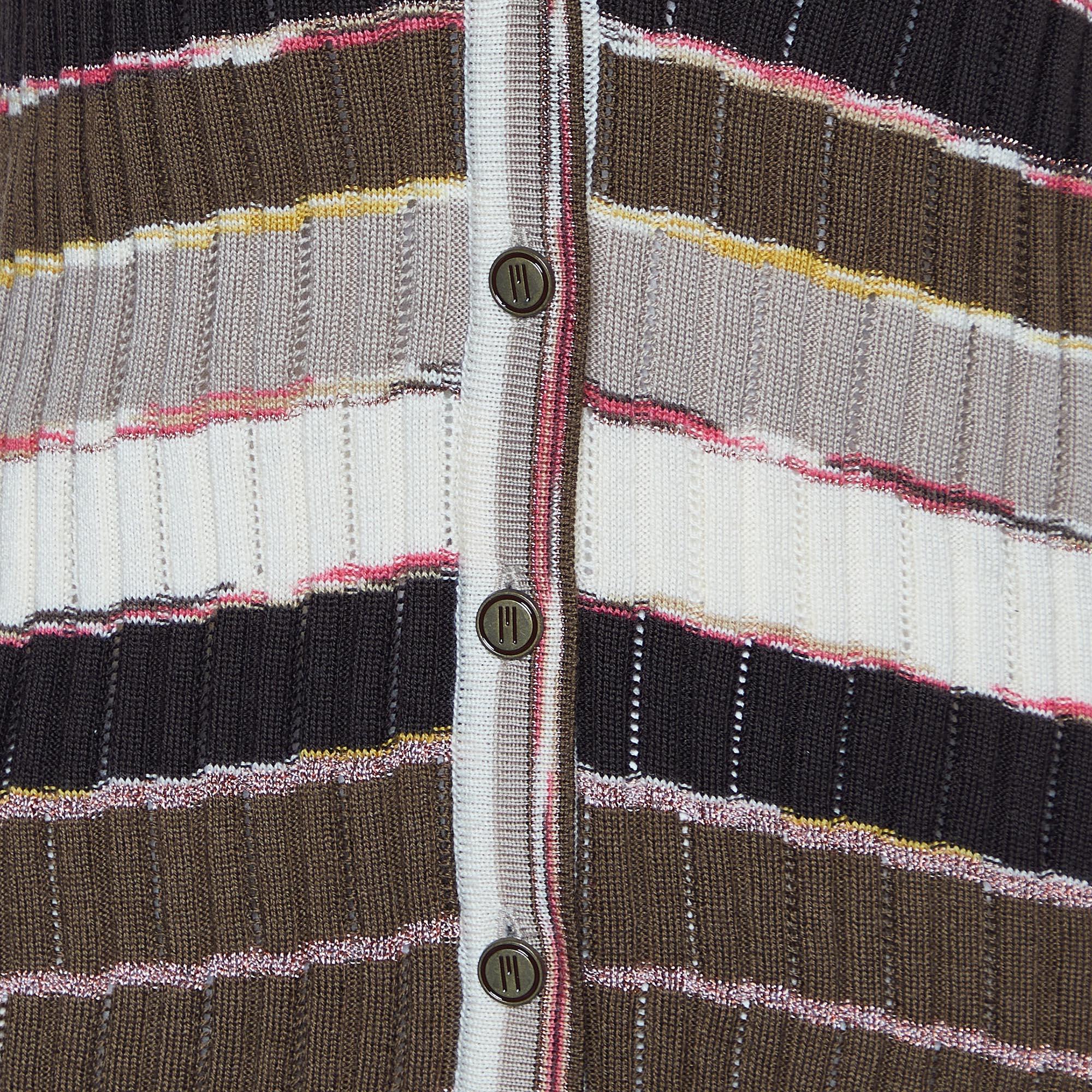 M Missoni Beige Striped Knit Button Front Cardigan L Bon état - En vente à Dubai, Al Qouz 2