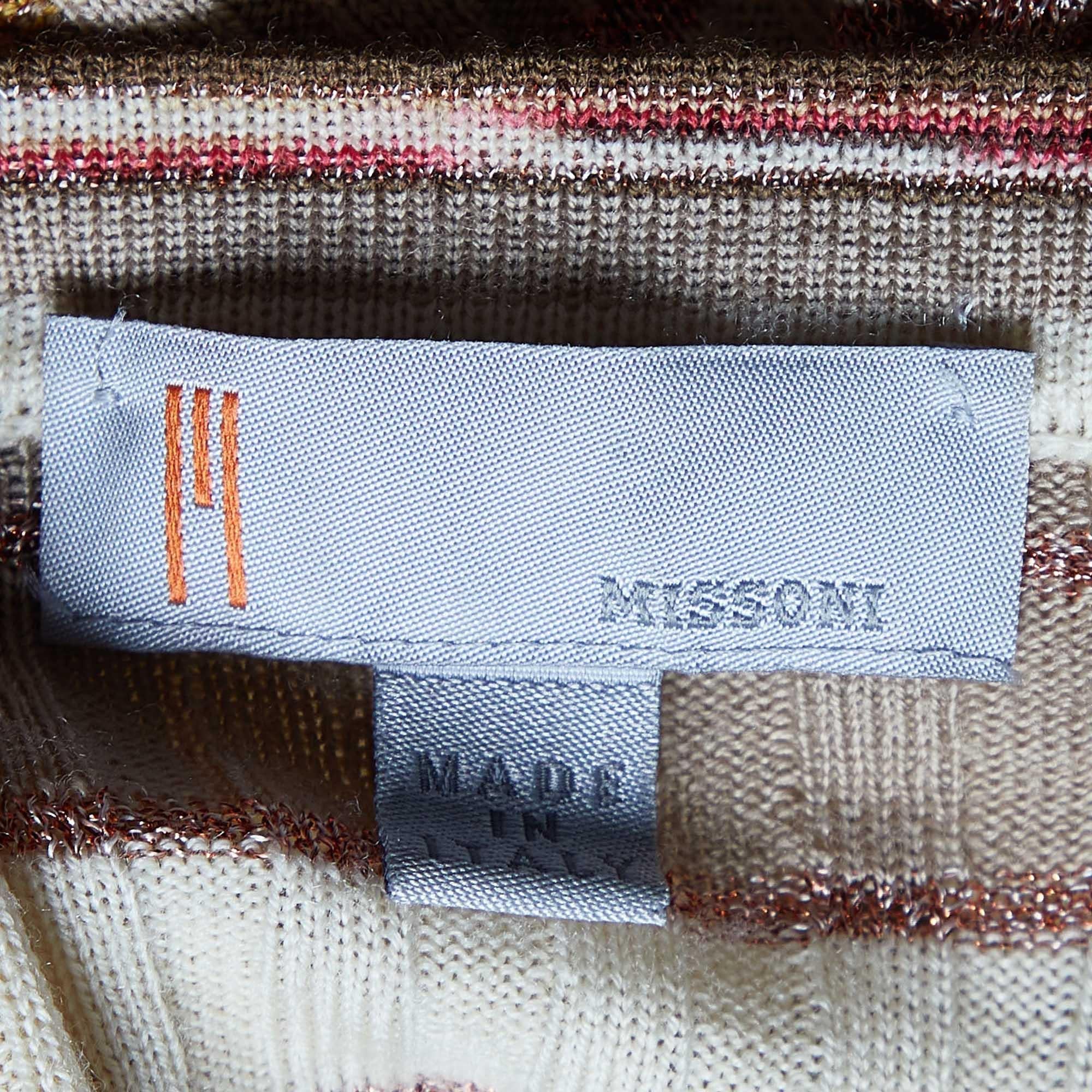 M Missoni Beige Striped Knit Button Front Cardigan L Pour femmes en vente