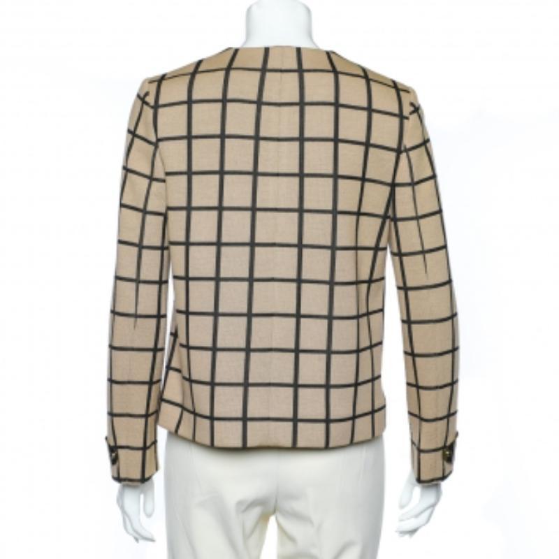 M Missoni Beige Windowpane gemusterte Strickjacke mit Knopfleiste vorne mit Knopfleiste M Damen im Angebot