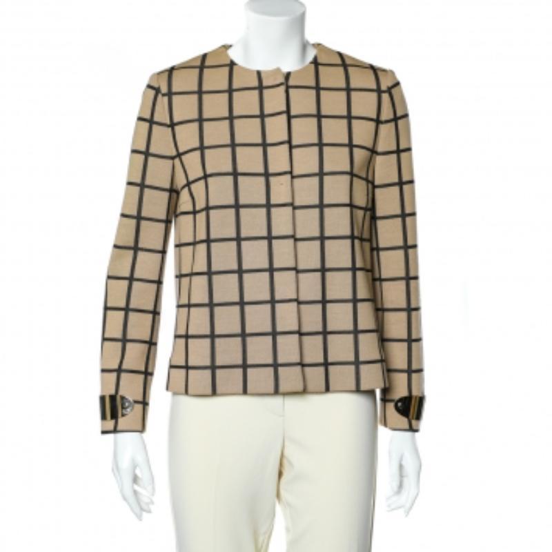 M Missoni Beige Windowpane gemusterte Strickjacke mit Knopfleiste vorne mit Knopfleiste M im Angebot