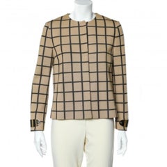 M Missoni Beige Windowpane gemusterte Strickjacke mit Knopfleiste vorne mit Knopfleiste M