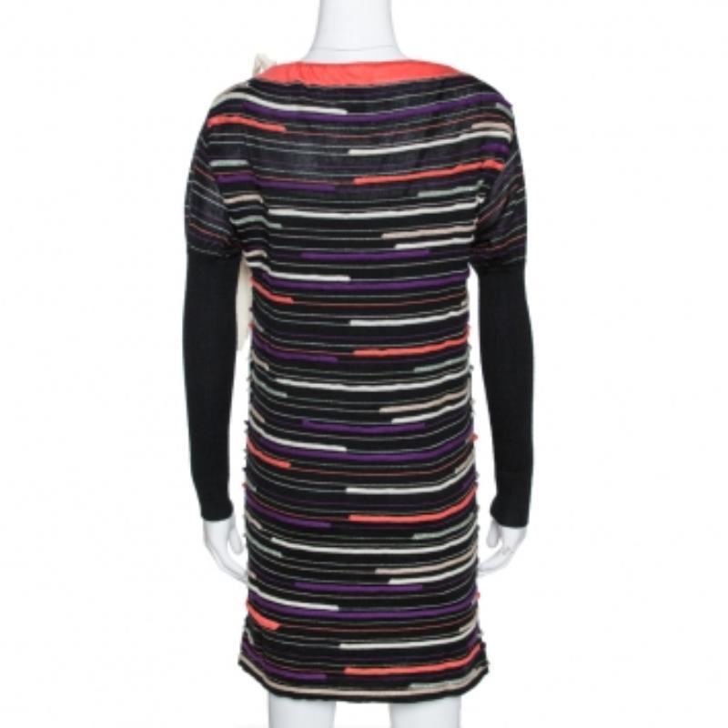 M Missoni Black Embossed Stripe Lurex Wool Knit Mini Dress S (Schwarz) im Angebot