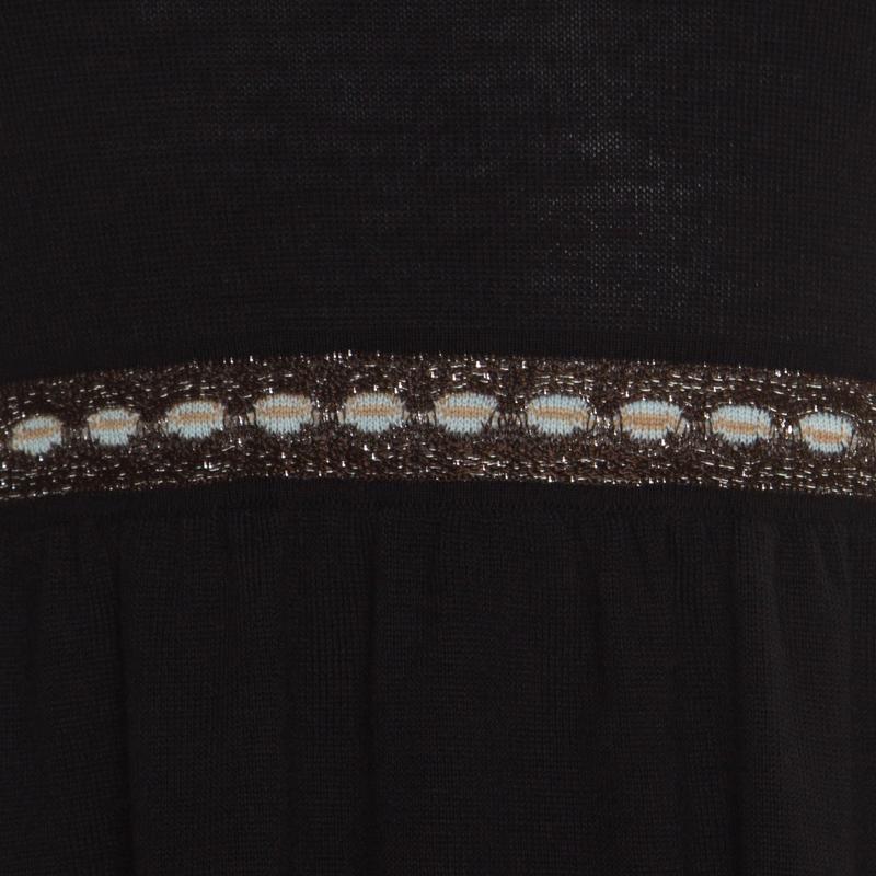 M Missoni Black Knit Contrast Metallic Trim Detail Sleeveless Dress S In Good Condition In Dubai, Al Qouz 2