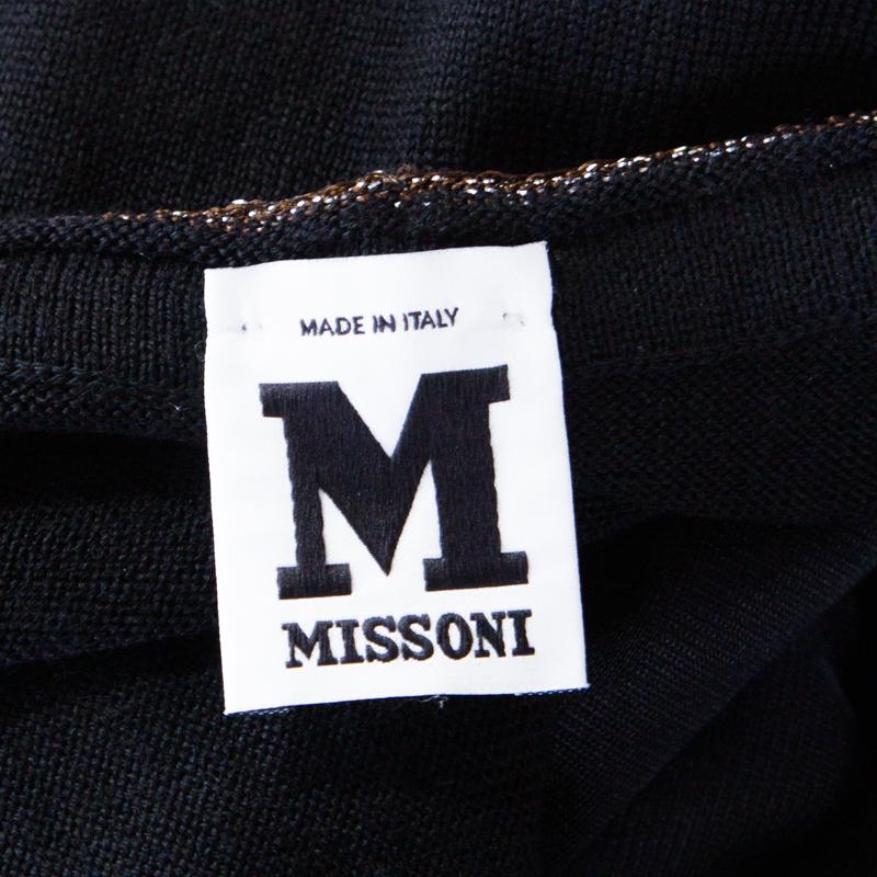 Women's M Missoni Black Knit Contrast Metallic Trim Detail Sleeveless Dress S