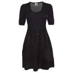 M Missoni Black Knit V-Neck Flared Mini Dress M