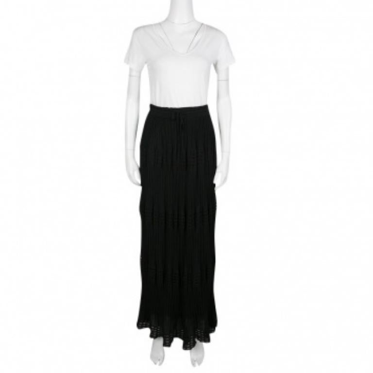 Noir M Missoni Black Lurex Perforated Knit Pleated Skirt M. en vente