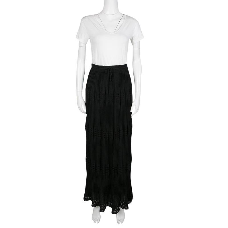 M Missoni Black Lurex Perforated Knit Pleated Skirt M (Schwarz)