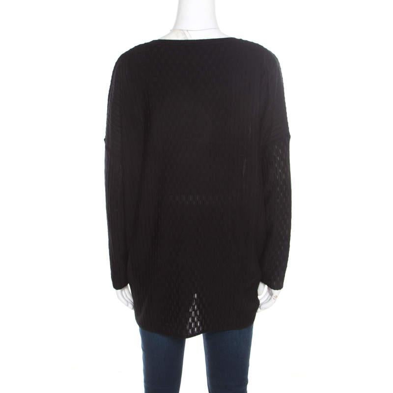 M Missoni Black Patterned Dobby Knit Boxy Sweater Top M In Good Condition For Sale In Dubai, Al Qouz 2