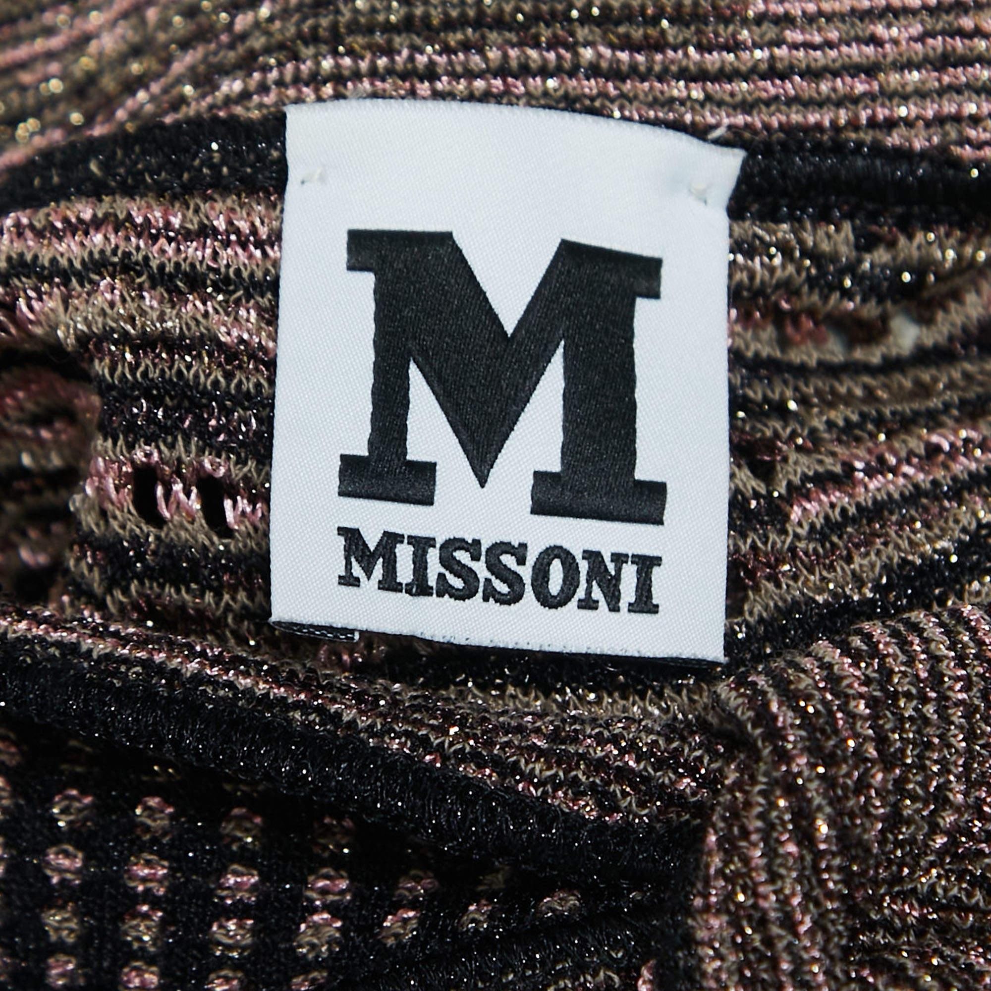 M Missoni Black/Pink Perforated Lurex Knit Maxi Dress L In Excellent Condition In Dubai, Al Qouz 2