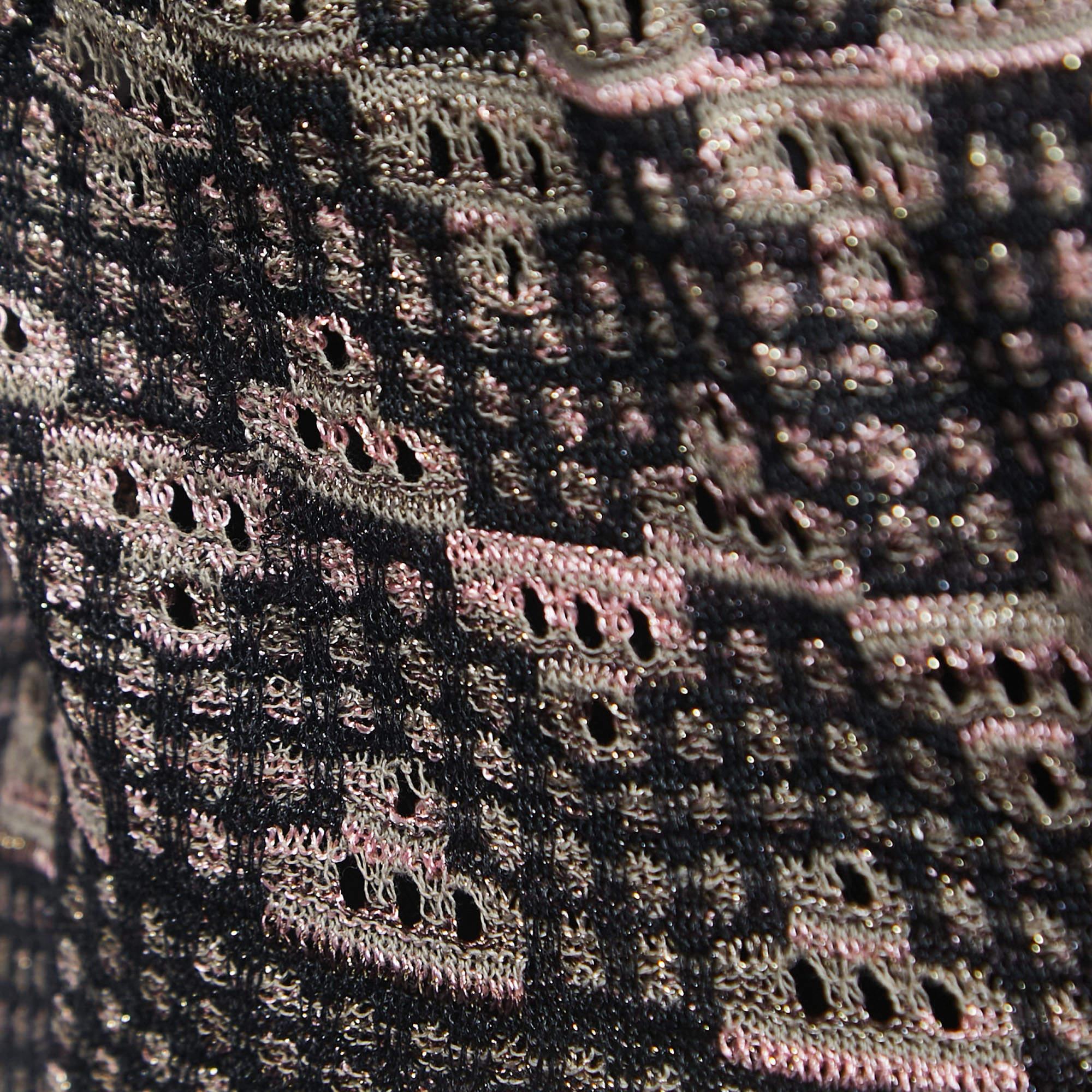 M Missoni Black/Pink Perforated Lurex Knit Maxi Dress L 1