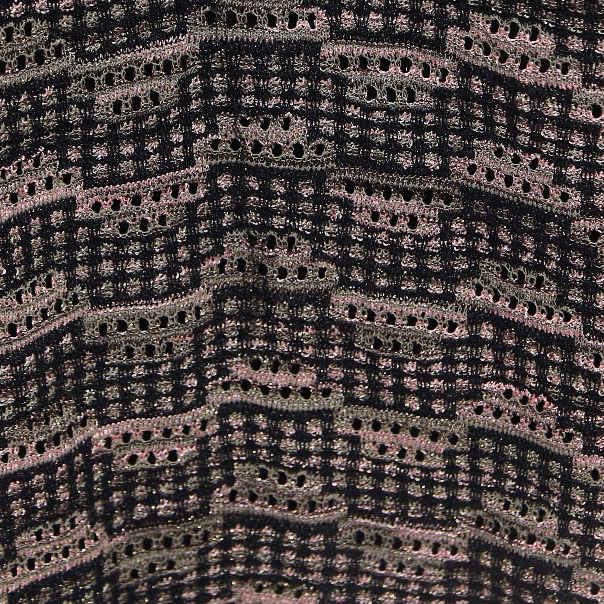 M Missoni Black/Pink Perforated Lurex Knit Maxi Dress L 2