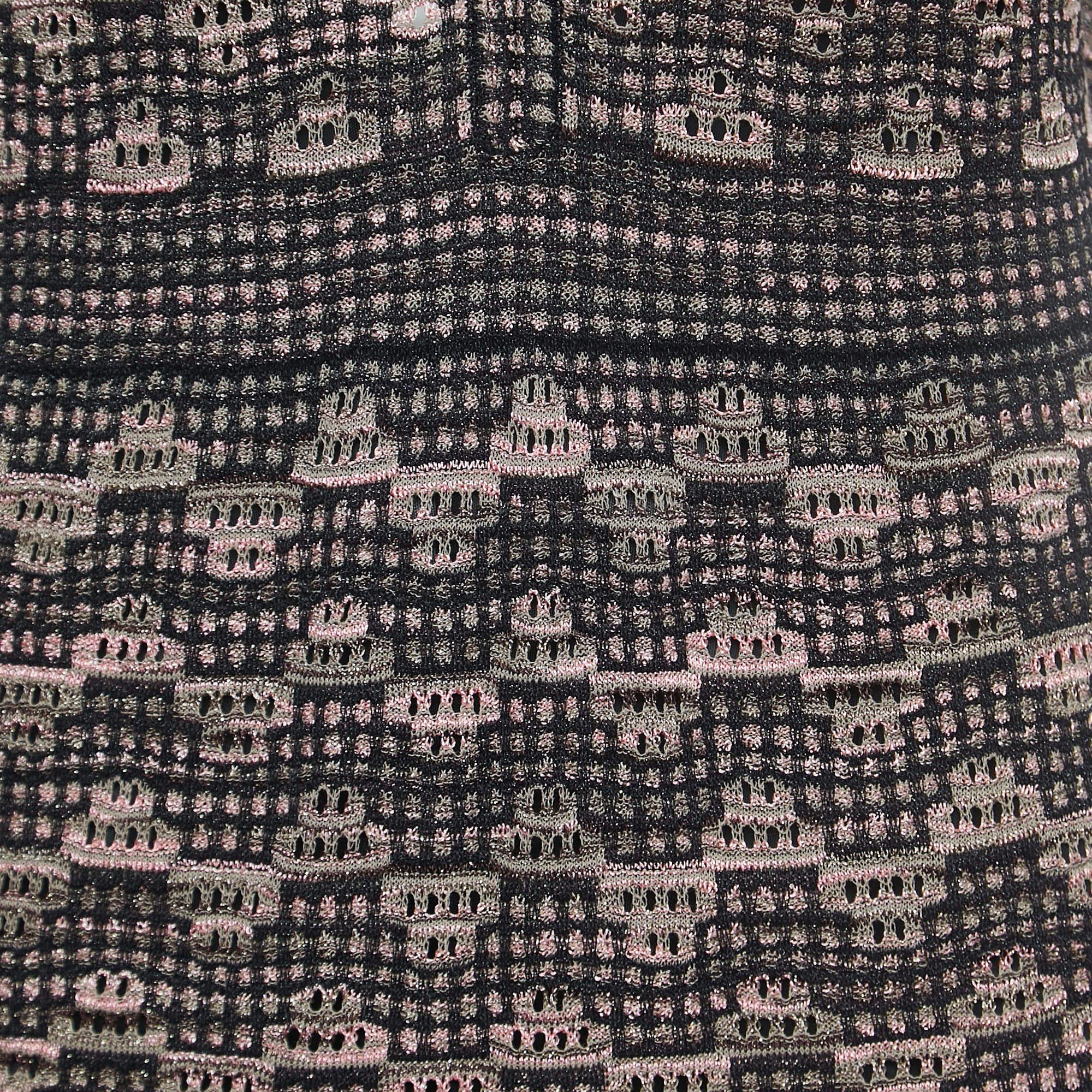 M Missoni Black/Pink Perforated Lurex Knit Maxi Dress L 3