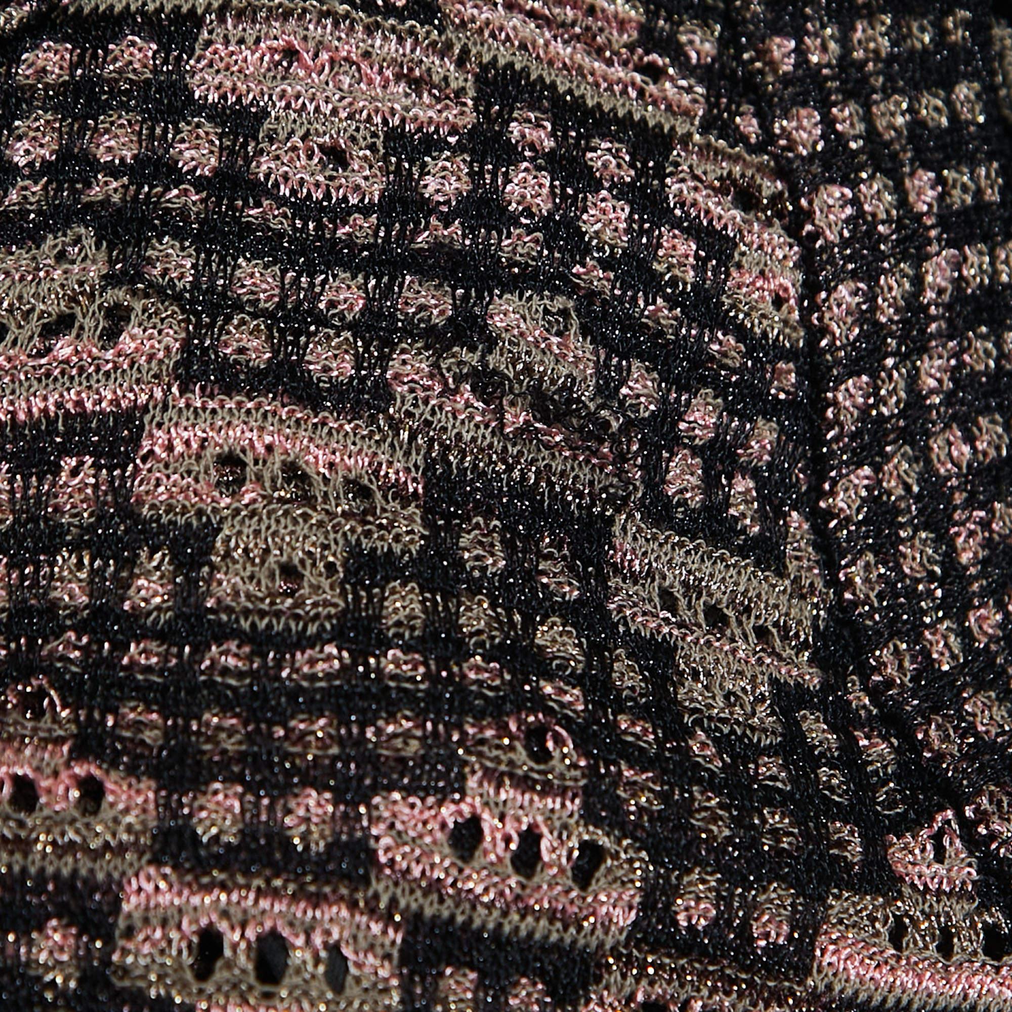 M Missoni Black/Pink Perforated Lurex Knit Maxi Dress L 5