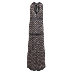 M Missoni Black/Pink Perforated Lurex Knit Maxi Dress L