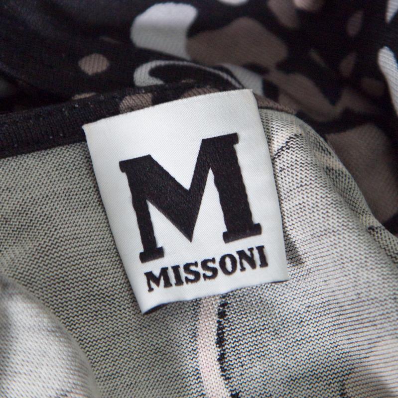 M Missoni Black Printed Silk Jersey Patch Pocket Detail Wrap Dress S 2