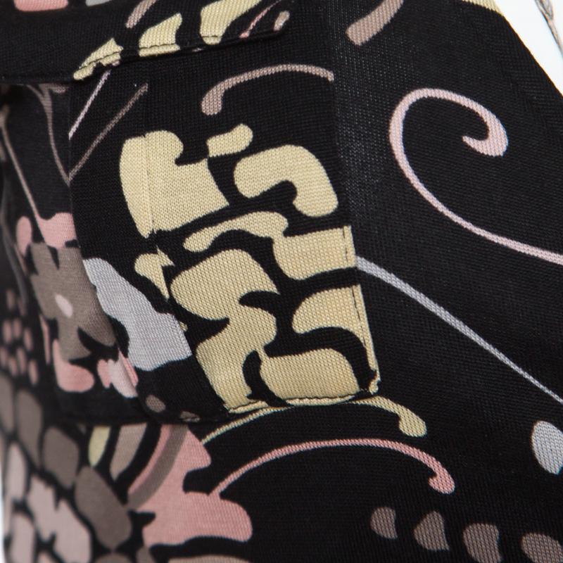 M Missoni Black Printed Silk Jersey Patch Pocket Detail Wrap Dress S 4