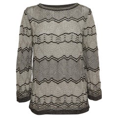 M Missoni Black/White Chevron Lurex Knit Bell Sleeve Sweatshirt M