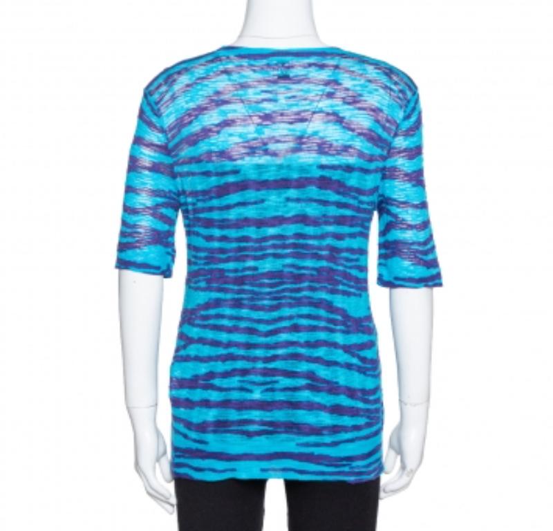 M Missoni Blue Animal Pattern Wool Blend Knit Top M In Good Condition For Sale In Dubai, Al Qouz 2