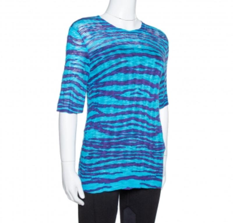 M Missoni Blue Animal Pattern Wool Blend Knit Top M For Sale 1