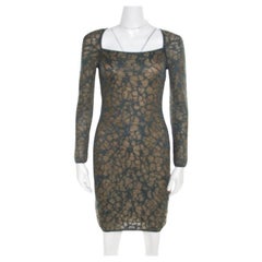 M Missoni Blue Floral Jacquard Lurex Knit Long Sleeve Cross Back Mini Dress S