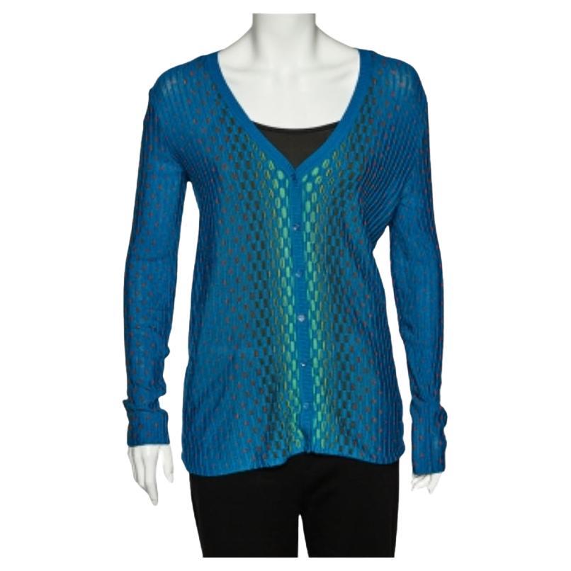 M Missoni Cardigan blu a fantasia in maglia dobby con bottoni sul davanti M. I.