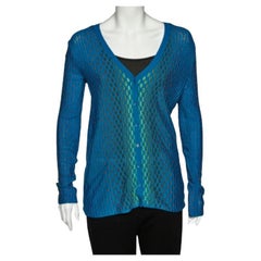 M Missoni Blue Patterned Dobby Knit Button Front Cardigan M
