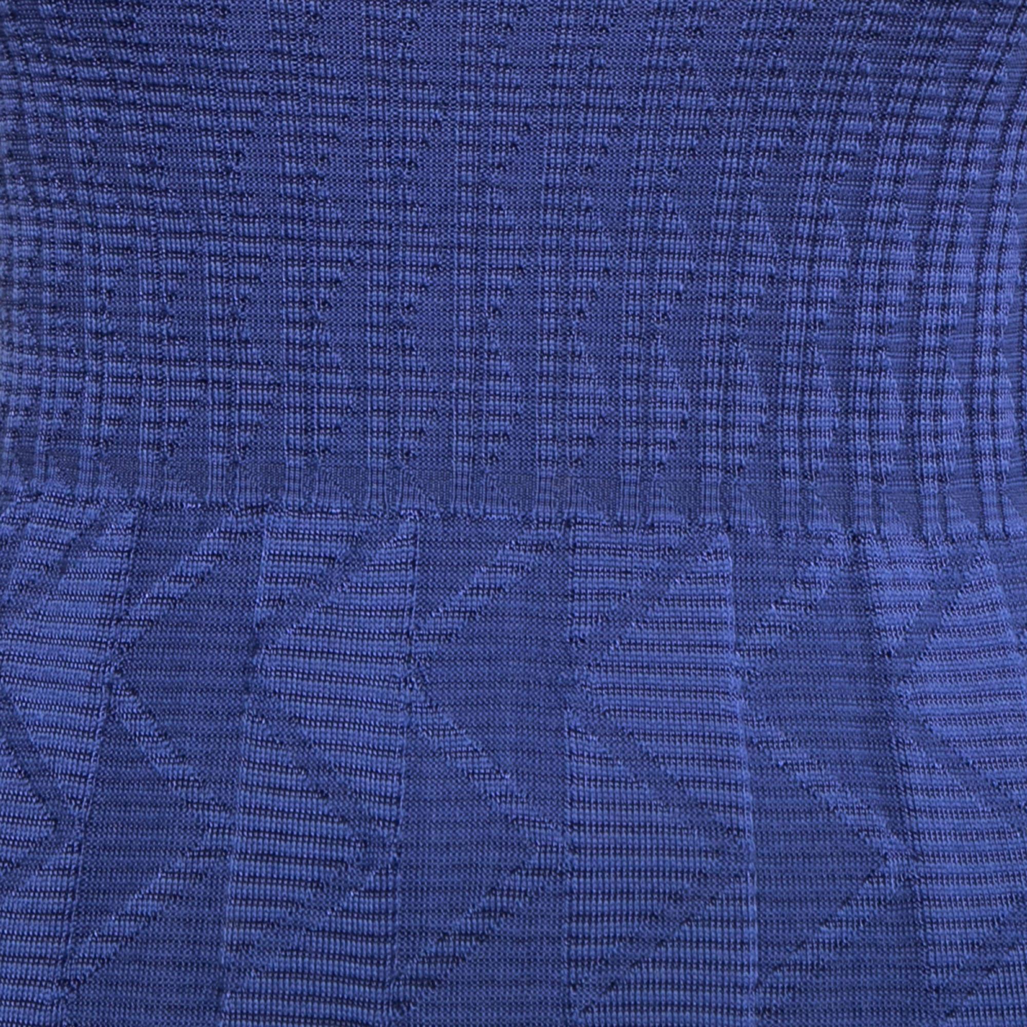 M Missoni Blue Patterned Knit Scoop Neck Flared Midi Dress S In Good Condition For Sale In Dubai, Al Qouz 2