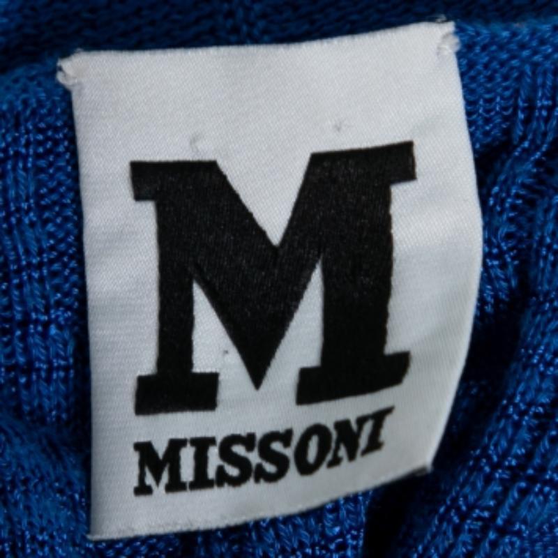 M Missoni Blue Ribbed Knit Open Front Cardigan M Bon état - En vente à Dubai, Al Qouz 2