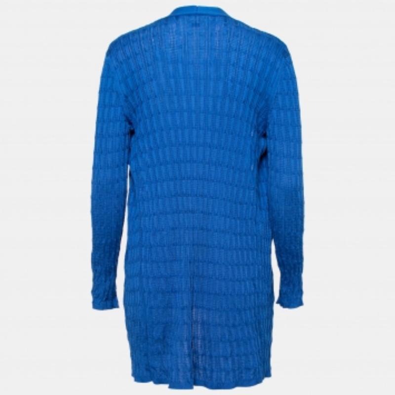 M Missoni Blue Ribbed Knit Open Front Cardigan M Pour femmes en vente