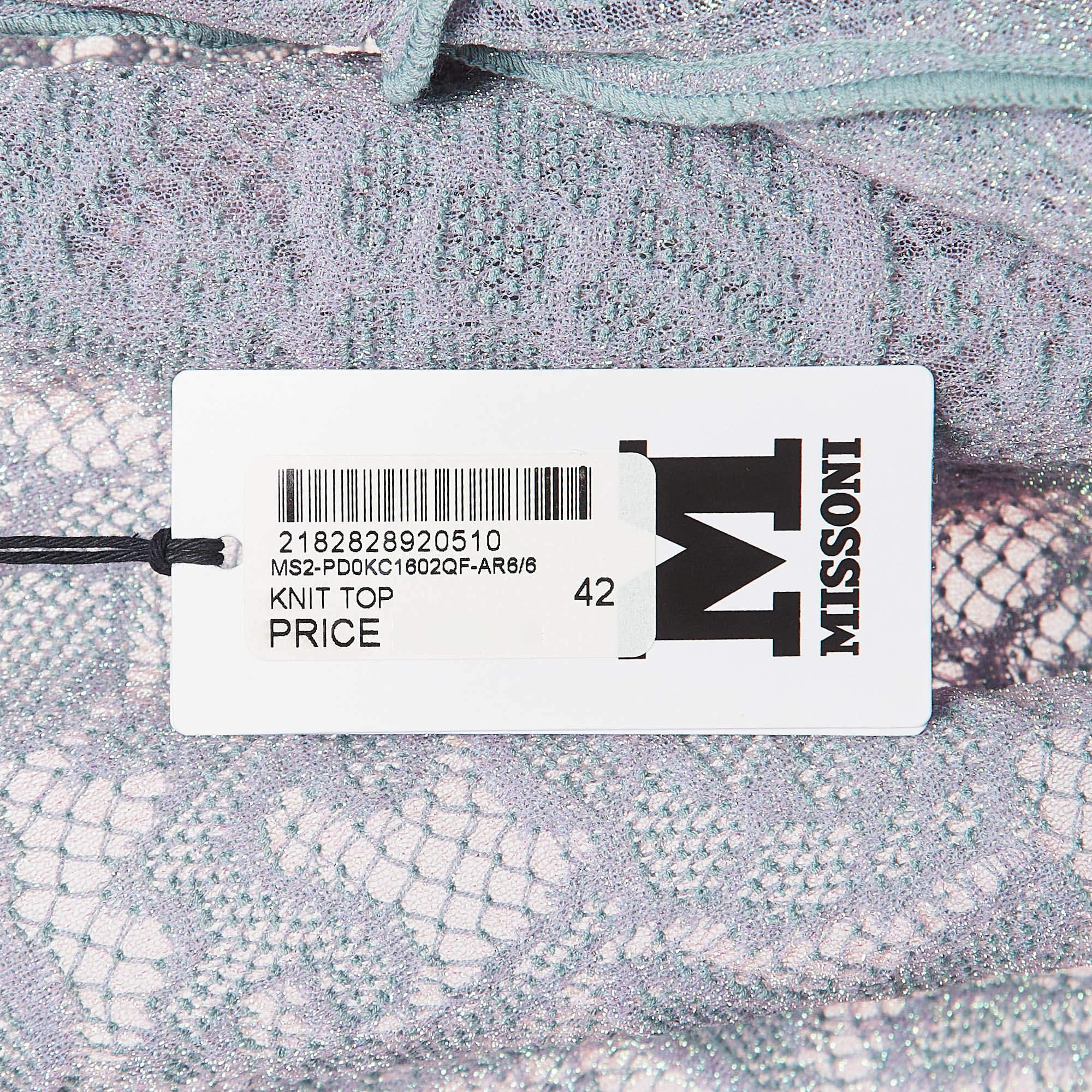 M Missoni Blue Sea Shell Pattern Lurex Knit Cap Sleeve Top M Pour femmes en vente