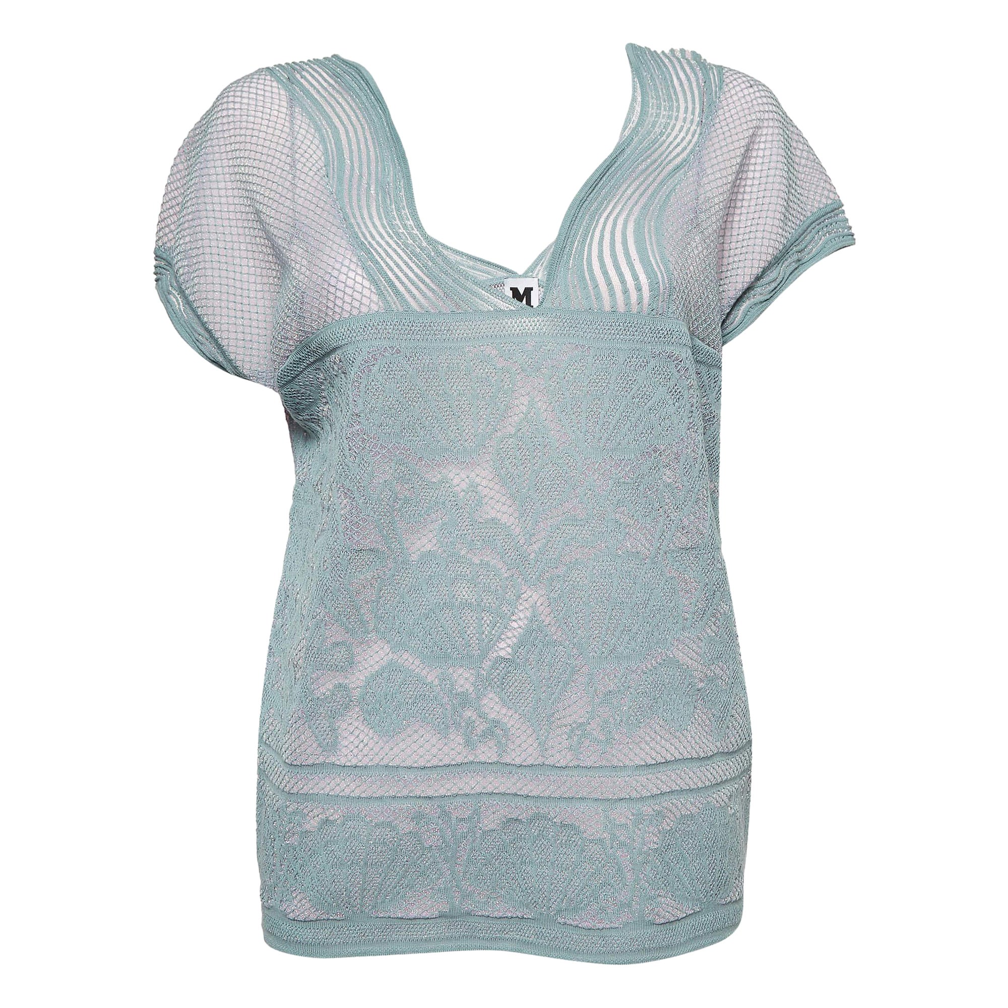M Missoni Blue Sea Shell Pattern Lurex Knit Cap Sleeve Top M