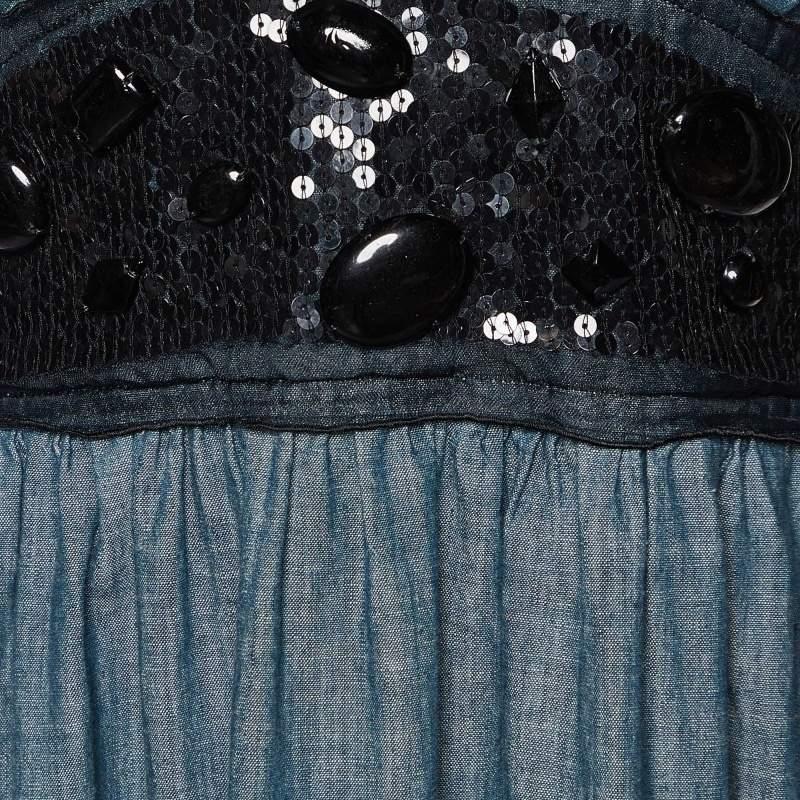 Gray M Missoni Blue Sequin and Pebble Print Cotton Maxi Dress M