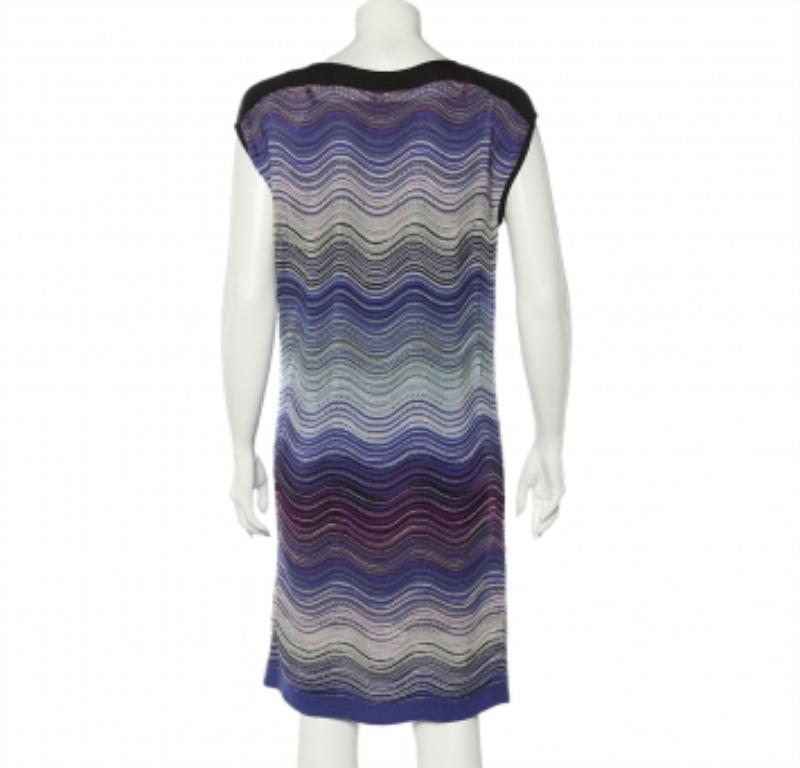 Gray M Missoni Blue Wave Pattern Lurex Knit Shift Dress L For Sale