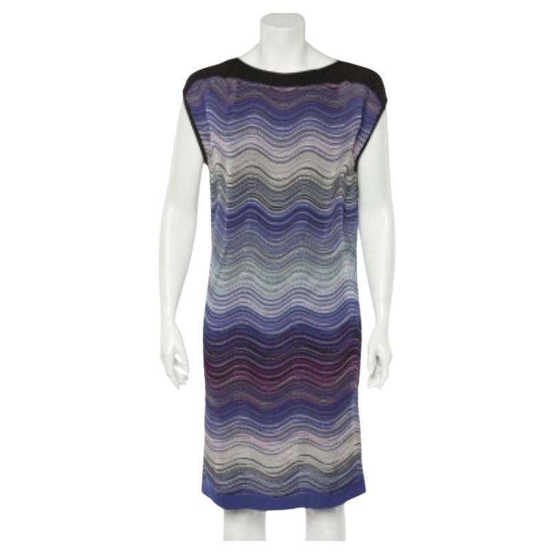 M Missoni Blue Wave Pattern Lurex Knit Shift Dress L For Sale