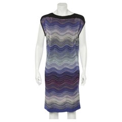 M Missoni Blue Wave Pattern Lurex Knit Shift Dress L