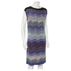 M Missoni Blue Wave Pattern Lurex Knit Shift Dress L