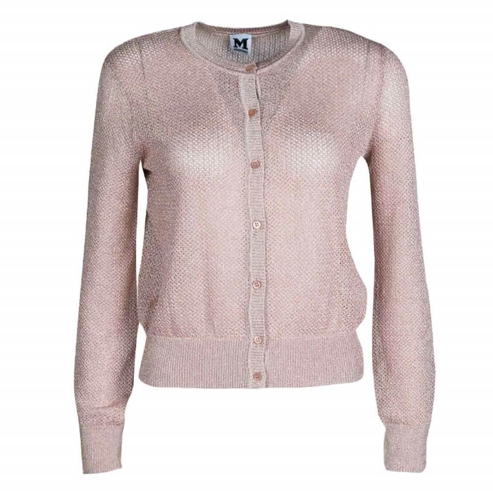 Brown M Missoni Blush Pink Lurex Knit Patterned Dress and Perforated Cardigan Set M