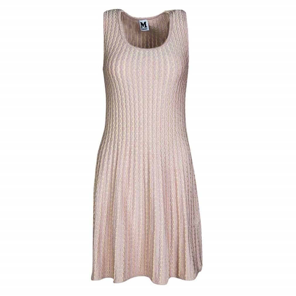 Women's M Missoni Blush Pink Lurex Knit Patterned Dress and Perforated Cardigan Set M