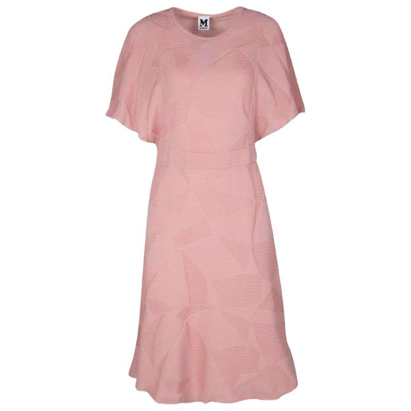 M Missoni Blush Pink Textured Jacquard Knit Batwing Sleeve Midi Dress M