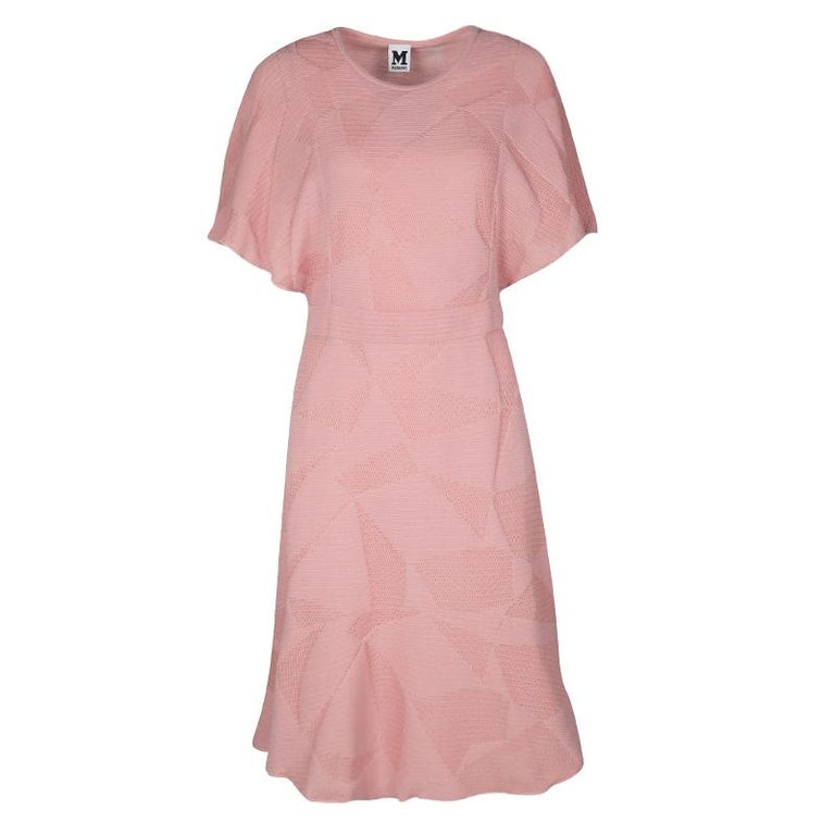 M Missoni Blush Pink Textured Jacquard Knit Batwing Sleeve Midi Dress M ...