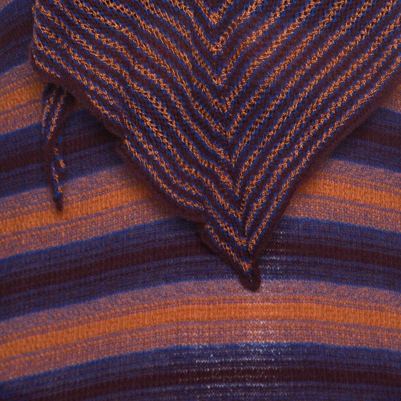 M Missoni Brown and Blue Striped Knit Tie Detail Racer Back Top M In Good Condition In Dubai, Al Qouz 2