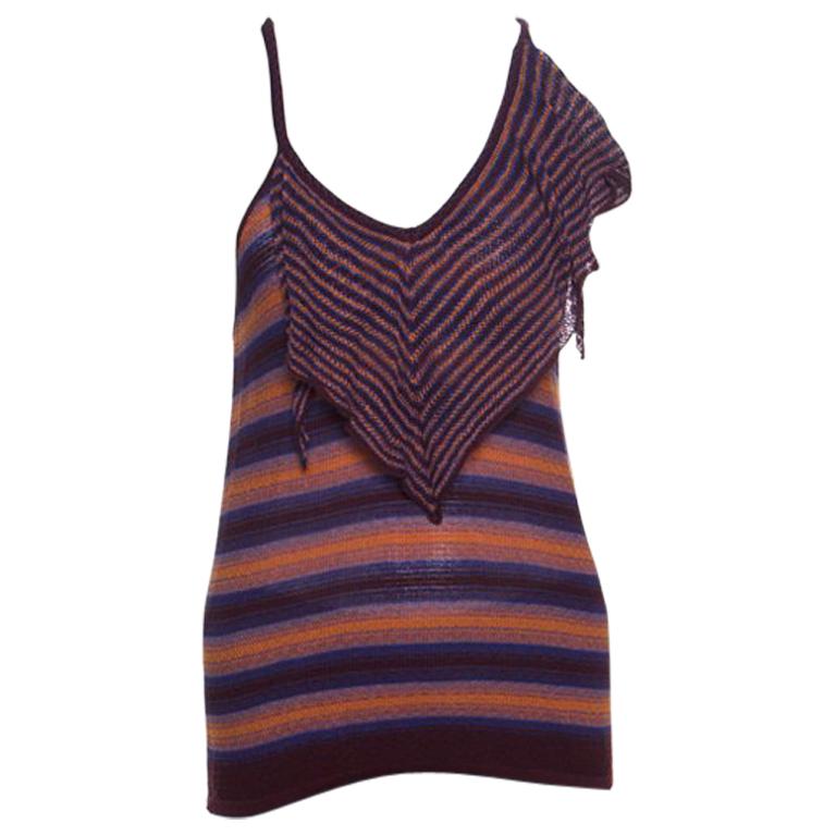 M Missoni Brown and Blue Striped Knit Tie Detail Racer Back Top M