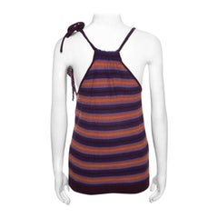 M Missoni Brown and Blue Striped Knit Tie Detail Racer Back Top M