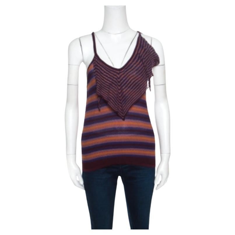M Missoni Brown and Blue Striped Knit Tie Detail Racer Back Top M im Angebot