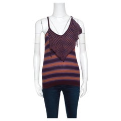 M Missoni Brown and Blue Striped Knit Tie Detail Racer Back Top M
