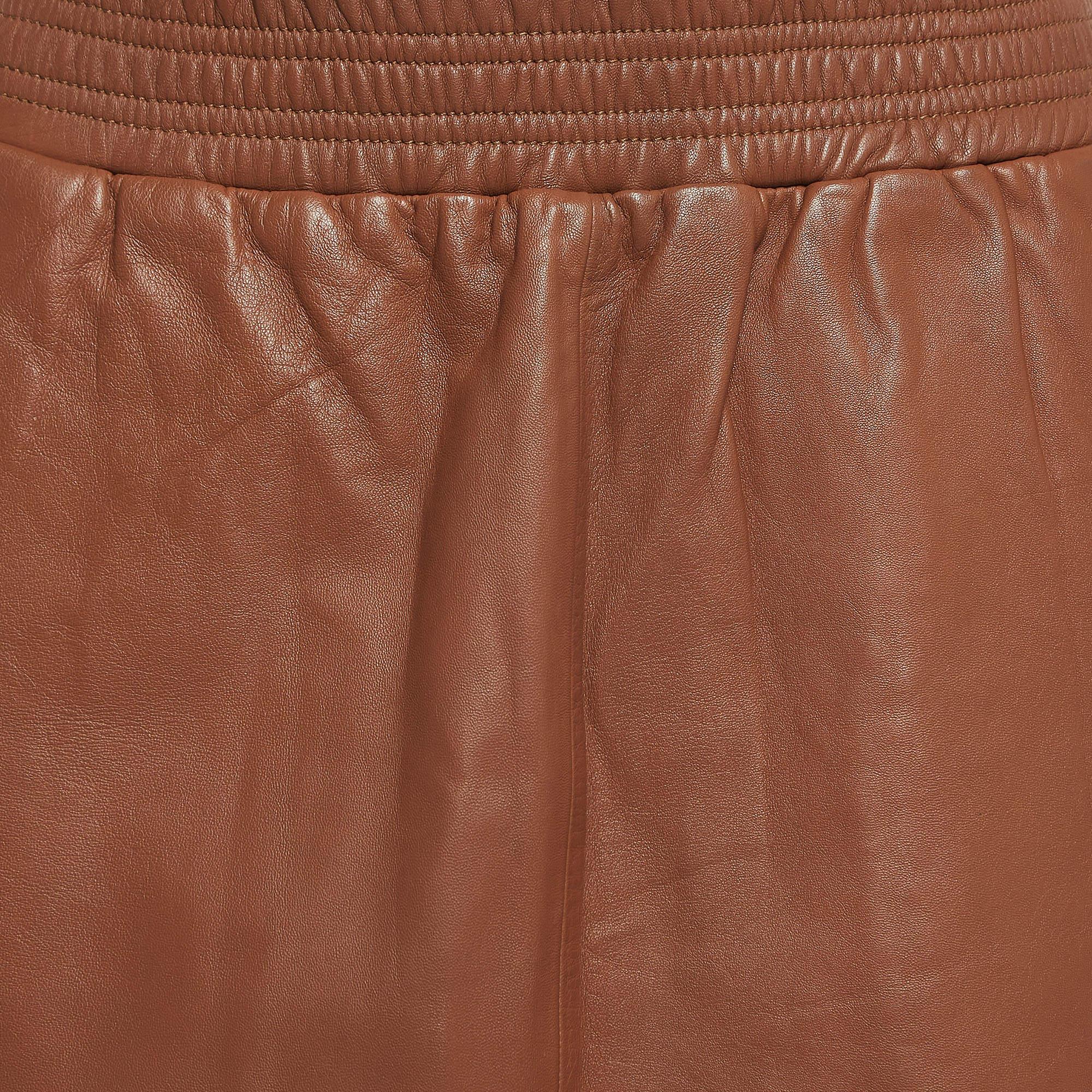 M Missoni Brown Leather Mini Skirt S In Good Condition For Sale In Dubai, Al Qouz 2
